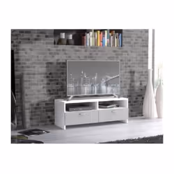 FINLANDEK Meuble TV HELPPO - En panneaux de particules blanc et gris - Style et design contemporain - Le meuble est muni de 2 ...