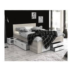 Udine Lit adulte contemporain decor chene cendre et blanc mat - l 140 x l 200 cm