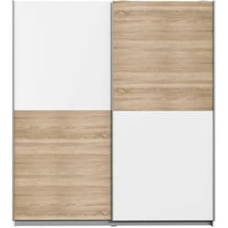 Armoire 2 portes coulissantes - Panneaux de particules - Décor chêne et blanc - L 1703 x P 612 x H 1905 cm - ULOS