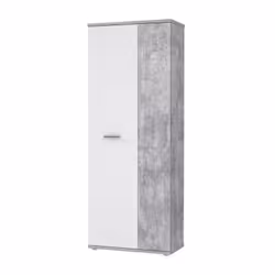 Armoire a chaussures - Panneaux de particules effet béton et blanc mat - Style et design contemporain - 2 portes, 5 tablettes ...