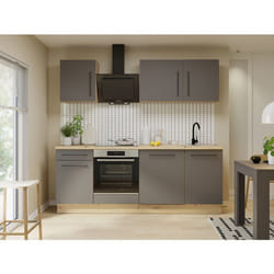 NOVACOOL - Bloc cuisine complète - Chêne / Gris foncé - 220 x 60 x 204 cm - Plan de travail inclus