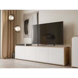 Meuble TV - SKELPE- Blanc mat et chêne - 4 portes - 1883 x 42 x 497 cm