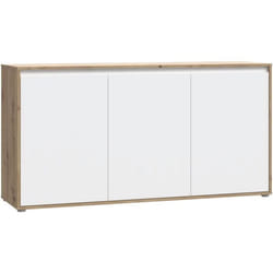 Buffet - SKELPE - Blanc mat et chêne - 3 portes + 3 tablettes - 1526 x 42 x 785 cm