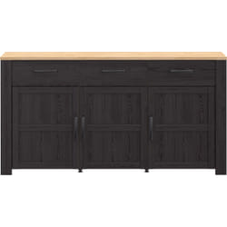 Buffet BOHOL Noir – 3 Portes & 3 Tiroirs – L 1661 × P 47 × H 87 cm – Chêne Noir & Effet Bois