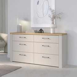 Commode - Nelleke - 6 Tiroirs - Sable / Bois - L156,3 X P41,3 X H83,1 Cm