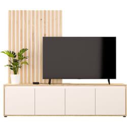 Meuble TV paroi - SKELPE - Sable / Chêne - 4 portes - 1883 x 42 x 1697 cm