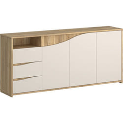 Buffet - POEM - Sable / Chêne - 3 portes - 3 tiroirs - 2039 x 42 x 91 cm