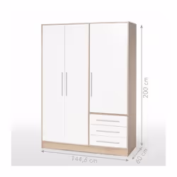 JUPITER Armoire de chambre en bois aggloméré chene et blanc - Style et design contemporain - 3 portes + 3 tiroirs - Garantie  ...