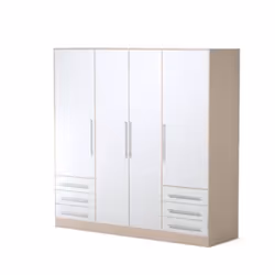 Description générale Armoire de chambre contemporaine en bois aggloméré, offrant un design élégant avec une finition blanche ...