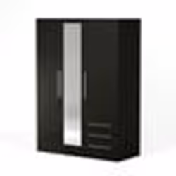 Armoire 3 portes battantes avec miroir + 3 tiroirs - Bois aggloméré - Noir - L 1446 x P 60 x H 200 cm - JUPITER