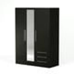 Armoire 3 portes battantes avec miroir + 3 tiroirs - Bois aggloméré - Noir - L 1446 x P 60 x H 200 cm - JUPITER