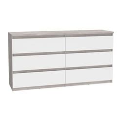 Commode chelsea 6 Tiroirs - Couleur blanc/beton clair - l 154 x p 42,2 x h 79,9 cm