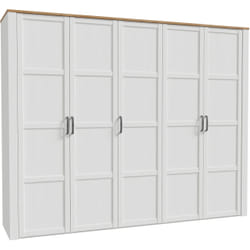 Armoire de chambre - BOHOL - Décor Chêne blanchi - 5 portes battantes - L2656 x P596 x H214 cm
