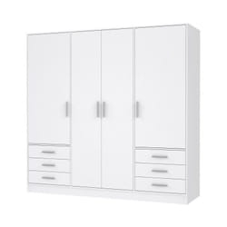 Jupiter Armoire 4 portes 6 tiroirs - Blanc mat - l 206,5 x p 60 x h 200 cm