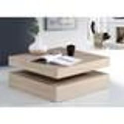 Table basse plateau rotatif - Carré - Chêne - 78 x 78 x 36 cm - COFFEE
