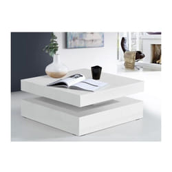 Forte - Table basse plateau rotatif - Carré Blanc brillant - 78 x 78 x 36 cm