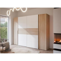 Armoire NARAGO - Décor Chêne Sonoma et blanc mat - 2 portes coulissantes + 2 portes battantes - L270 x P61 x H210 cm