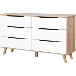 Vankka Commode 6 Tiroirs - Decor Chene Et Blanc - L 154 X P 42 X H 86 Cm