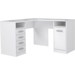 TOLEDE Bureau dangle 1 porte 4 tiroirs - Décor papier blanc - L 125 x P 125 x H 75 cm