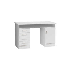 Alicante Bureau a cles, 1 porte, 4 tiroirs - Decor papier blanc - l 126 x p 55 x h 76 cm