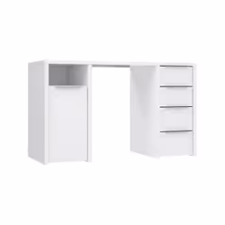 BILBAO Bureau 1 porte 4 tiroirs - Décor papier blanc - L 125 x P 50 x H 75 cm