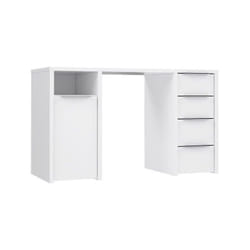 Bilbao Bureau 1 porte 4 tiroirs - Decor papier blanc - l 125 x p 50 x h 75 cm