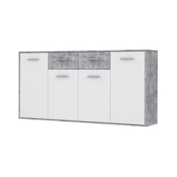 Pilvi Buffet bas 4 portes 4 tiroirs - Blanc et beton gris clair - l 162,3 x p 34,2 x h 88,1 cm