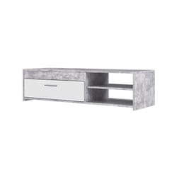 Les Tendances - Meuble tv pilvi - Blanc et béton clair - Contemporain - l 120 x p 42,1 x h 31,8 cm
