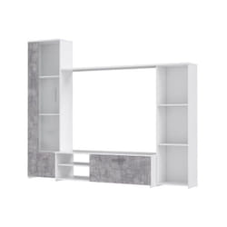 Pilvi Meuble tv - Blanc mat et beton gris clair - l 220,4 x P41,3 x H177,5 cm