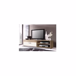 PACO Meuble TV 1 abattant 120 cm en bois aggloméré - Coloris : chene sonoma / blanc - Dimensions : 120 x 31,8 x 42,1 cm - 18 ...