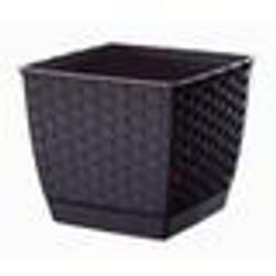 Pot plastique carré avec soucoupe DRLK250-S433 - Gris anthracite - PROSPERPLAST