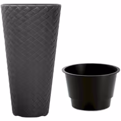 Pot de fleurs tissé Slim DPMT400 avec insert - anthracite Pots de fleurs au design très moderne, imitant le tissu tissé en ba ...
