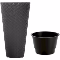 Pot de fleurs tissé Slim DPMT300 avec insert - anthracite Pots de fleurs au design très moderne, imitant le tissu tissé en ba ...