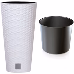 Pot de fleurs DRTUS250 avec insert - blanc Un pot de fleurs haut et élancé de la collection Rato avec une texture qui imite f ...