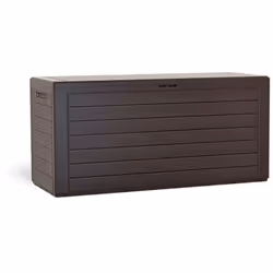 Boîte de rangement universelle effet bois de couleur ocre foncé. - Capacité de 280L pour le stockage des outils de jardin. - ...