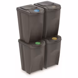 Lot de 4 poubelles de recyclage de 35 litres chacune, de couleurs différentes, pour le papier, le verre, le plastique et les  ...