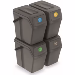Set de 4 bacs de recyclage de en différentes couleurs de 25 litres chacun onepour le papier, le verre, le plastique et les ma ...