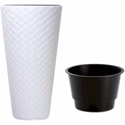 Pot de fleurs tissé mince DPMT400 avec insert - blanc Pots de fleurs au design très moderne, imitant le tissu tissé en bambou ...