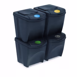 Lot de 4 bacs de recyclage de différentes couleurs, de 25 litres chacun pour le papier, le verre, le plastique et les déchets ...