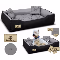Lit pour chien PRESTIGE IMPERMÉABLE en gris foncé, avec logo Prestige GRAVÉ ! Taille : "L" Pays d'origine : POLOGNE Dimension ...