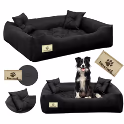 Lit pour chien PRESTIGE IMPERMÉABLE en noir, avec logo Prestige GRAVÉ ! Taille : "L" Pays d'origine : POLOGNE Dimensions du l ...