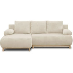Canapé D'Angle Gauche Convertible Mika 3 Places - Velours Côtelé Beige - Coffre De Rangement - L218 X P98/145 X H84 Cm