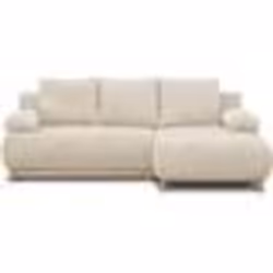 Canapé dangle droit convertible MIKA 3 places - Velours côtelé beige - Coffre de rangement - L218 x P98/145 x H84 cm