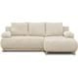Canapé dangle droit convertible MIKA 3 places - Velours côtelé beige - Coffre de rangement - L218 x P98/145 x H84 cm