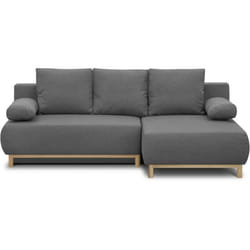 Canapé dangle droit convertible MIKA 3 places - Tissu gris clair - Coffre de rangement - L218 x P98/145 x H84 cm