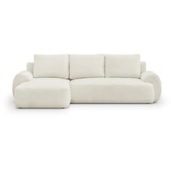 Canapé dangle gauche convertible 4/5 places MILO - Tissu bouclette beige clair - Coffre de rangement - L 264 x H 84 x P 99/145 cm