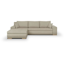 Canapé D'Angle Convertible Réversible + Coffre De Rangement - Tissu Beige - L 289 X P 94/188 X H 88 Cm - Indian