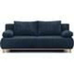 Banquette convertible 3 places MIKA - Velours côtelé bleu foncé - Coffre de rangement - L 192 x H 84 x P 93 cm