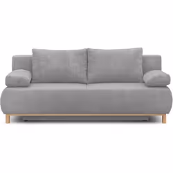 Banquette convertible 3 places MIKA - Velours côtelé gris clair - Coffre de rangement - L 192 x H 84 x P 93 cm