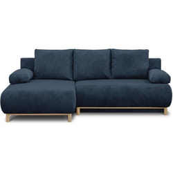 Canapé dangle gauche convertible - 3 places - MIKA - Tissu velours côtelé bleu foncé - Coffre de rangement - 192 x 84 x 93 cm